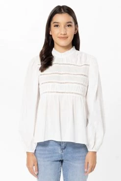 Seeking Lola Desire White Lace Front LS Top Tops & Tees