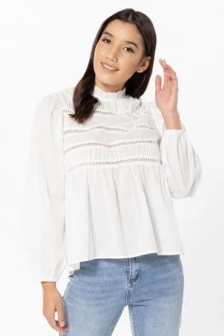 Seeking Lola Desire White Lace Front LS Top Tops & Tees