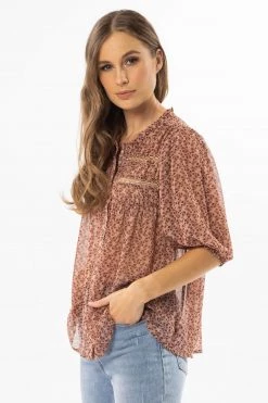 Billie The Label Tops & Tees Destination Blush Floral Button Front LS Shirt