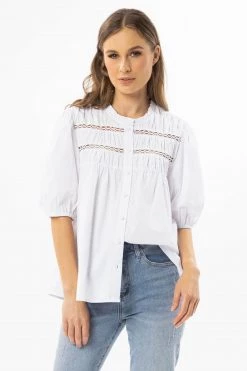 Billie The Label Tops & Tees Destination White Cotton Poplin Button Front LS Shirt