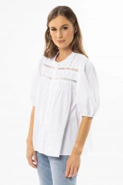 Billie The Label Tops & Tees Destination White Cotton Poplin Button Front LS Shirt