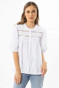 Billie The Label Tops & Tees Destination White Cotton Poplin Button Front LS Shirt