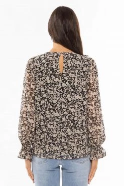 Seeking Lola New In Sweet Dreams Black Paisley LS Frill V Neck Top
