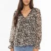 Seeking Lola New In Sweet Dreams Black Paisley LS Frill V Neck Top