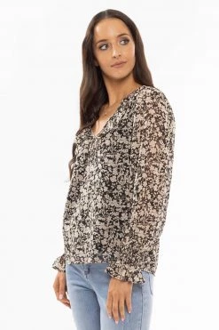 Seeking Lola New In Sweet Dreams Black Paisley LS Frill V Neck Top