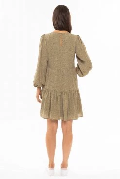 Seeking Lola New In Carnival Olive Floral Blouson LS Tiered Smock Dress