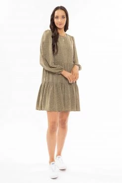 Seeking Lola New In Carnival Olive Floral Blouson LS Tiered Smock Dress