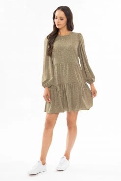 Seeking Lola New In Carnival Olive Floral Blouson LS Tiered Smock Dress