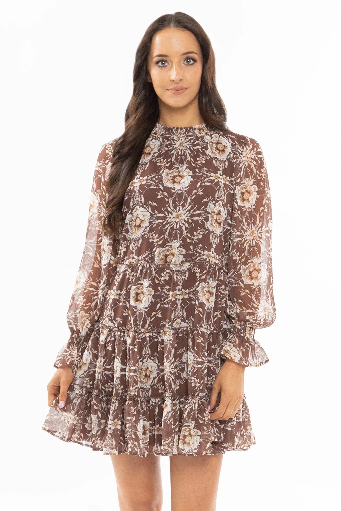 Seeking Lola New In Festival Golden Petal LS Tiered Mini Dress