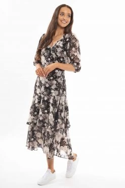 Seeking Lola New In Paradise Blush Petal SS Tiered Maxi Wrap Dress
