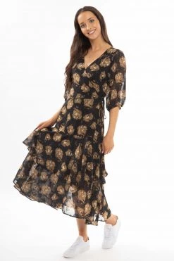 Seeking Lola Paradise Black Floral SS Tiered Maxi Wrap Dress