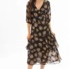 Seeking Lola Paradise Black Floral SS Tiered Maxi Wrap Dress