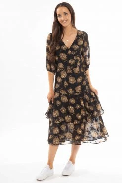 Seeking Lola Paradise Black Floral SS Tiered Maxi Wrap Dress