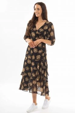Seeking Lola Paradise Black Floral SS Tiered Maxi Wrap Dress
