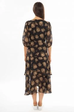 Seeking Lola Paradise Black Floral SS Tiered Maxi Wrap Dress