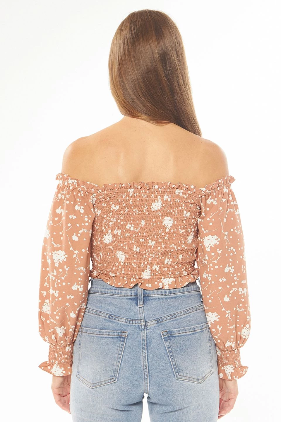 Seeking Lola Angelic Toffee Bloom Puff LS Shirred Bodice Top Tops & Tees