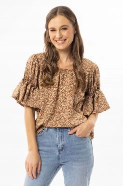 Seeking Lola Vibrant Red Ditsy Bubble Frilled SS Top Tops & Tees