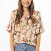 Seeking Lola Vibrant Ivory Smudge Bubble Frilled SS Top