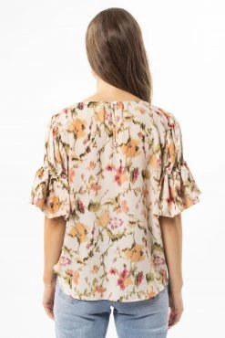 Seeking Lola Vibrant Ivory Smudge Bubble Frilled SS Top