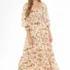 Seeking Lola Soulful Ivory Smudge Shirred Bodice LS Tiered Midi Dress Dresses