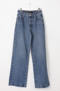 Among The Brave Sail Away Mid Blue Front Pocket Wide Leg Denim Jean