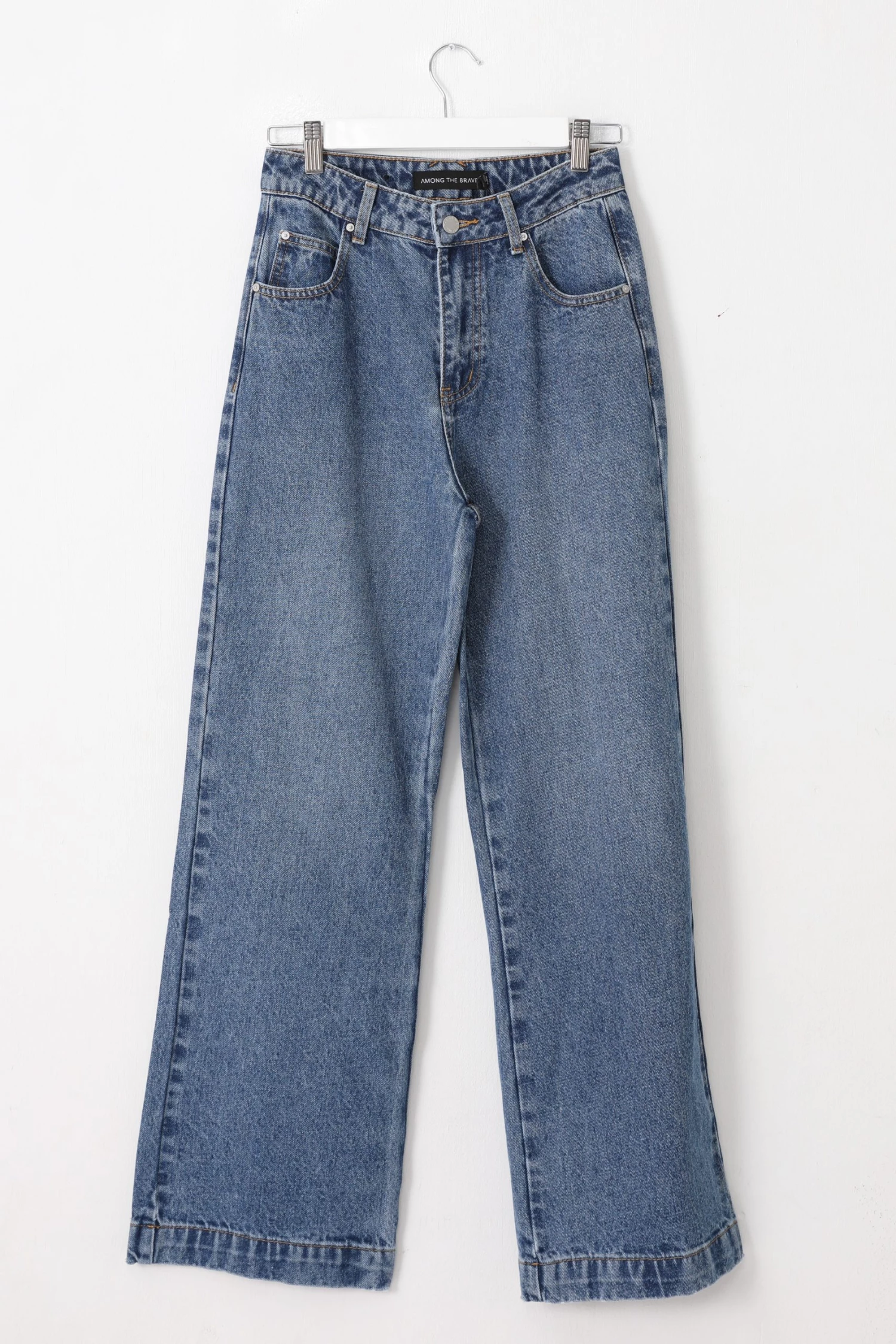 Among The Brave Sail Away Mid Blue Front Pocket Wide Leg Denim Jean