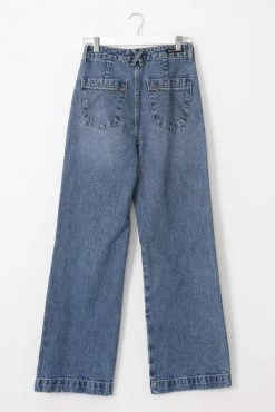 Among The Brave Sail Away Mid Blue Front Pocket Wide Leg Denim Jean