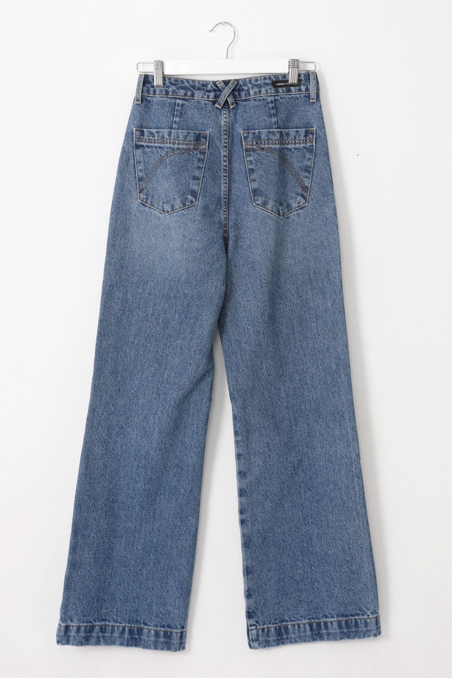 Among The Brave Sail Away Mid Blue Front Pocket Wide Leg Denim Jean