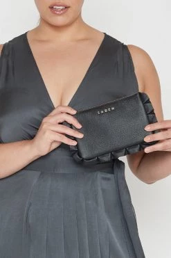 SABEN Bags The Edit Frilly Tilly Multi Pocket Black Leather Clutch