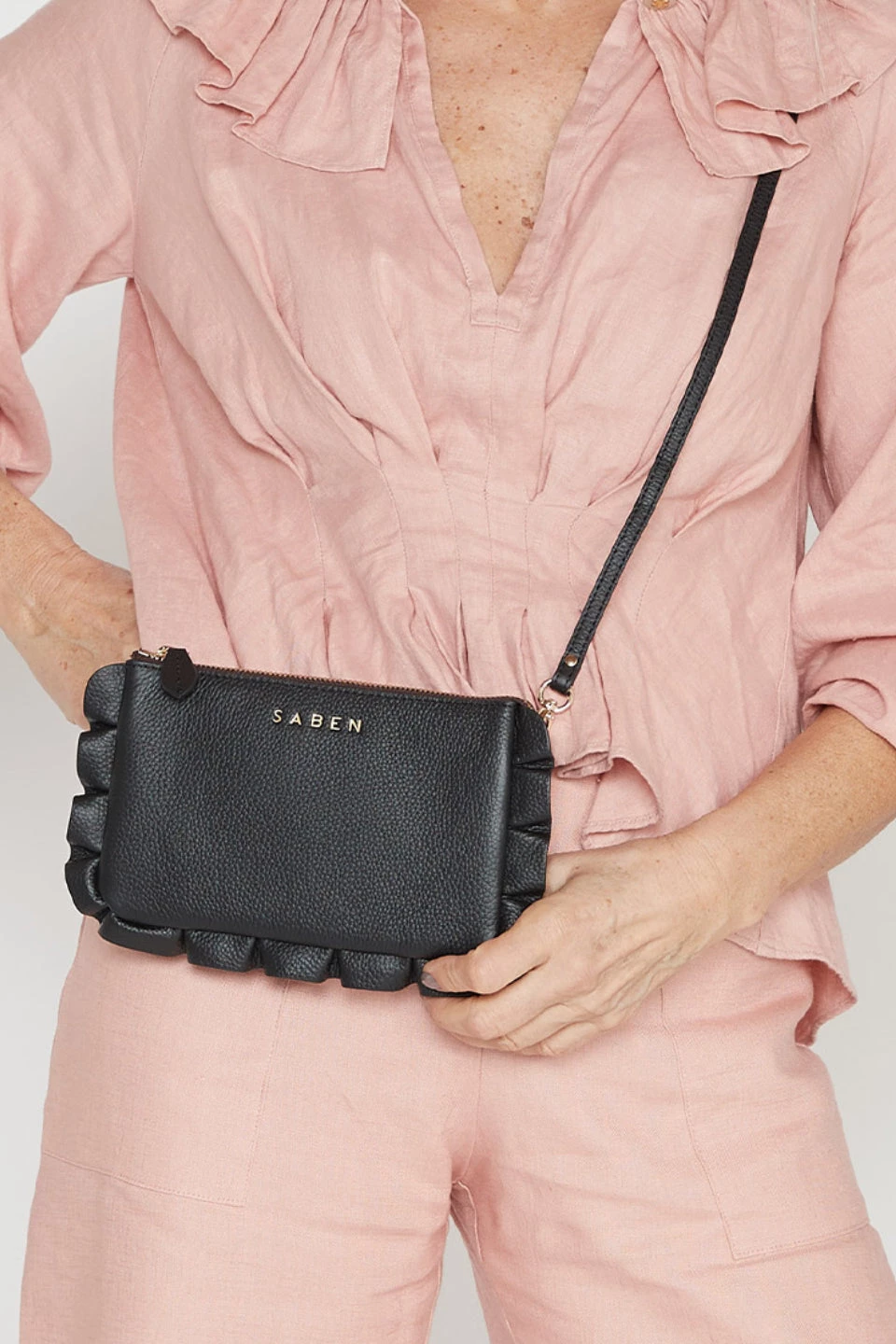 SABEN Bags The Edit Frilly Tilly Multi Pocket Black Leather Clutch