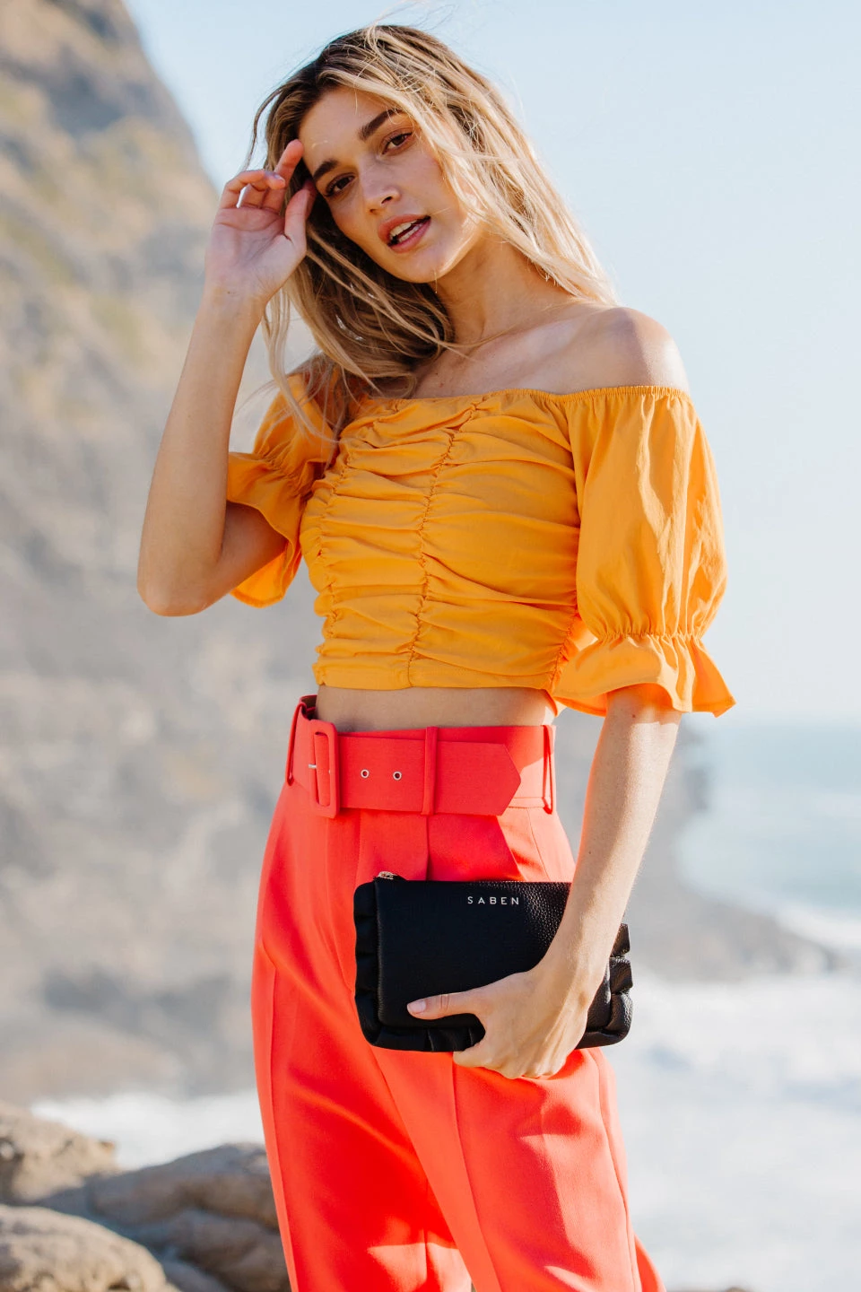 SABEN Bags The Edit Frilly Tilly Multi Pocket Black Leather Clutch