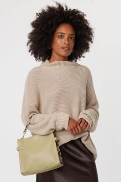 SABEN Bags Bea Tussock Pale Green Python Leather Square Crossbody Bag The Edit