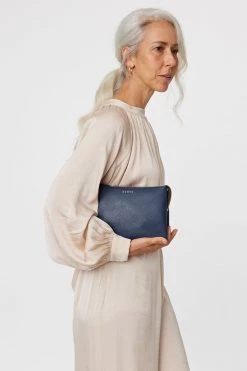 SABEN Bags Tilly's Big Sis Crossbody Navy Leather Large Clutch Support Local