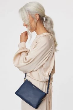 SABEN Bags Tilly's Big Sis Crossbody Navy Leather Large Clutch Support Local