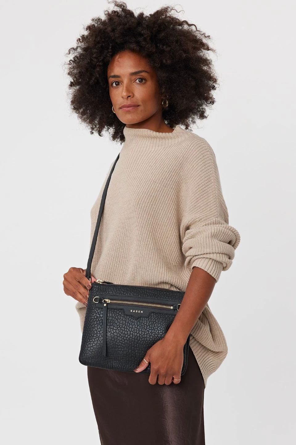 SABEN Bags Matilda Black Bubble Crossbody Bag With Front Zip