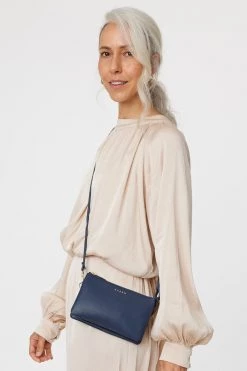 SABEN Bags Tilly Multi Pocket Navy Leather Crossbody Clutch Support Local