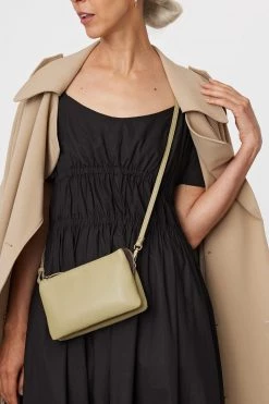 SABEN Bags Support Local Tilly Multi Pocket Tussock Pale Green Leather Crossbody Clutch