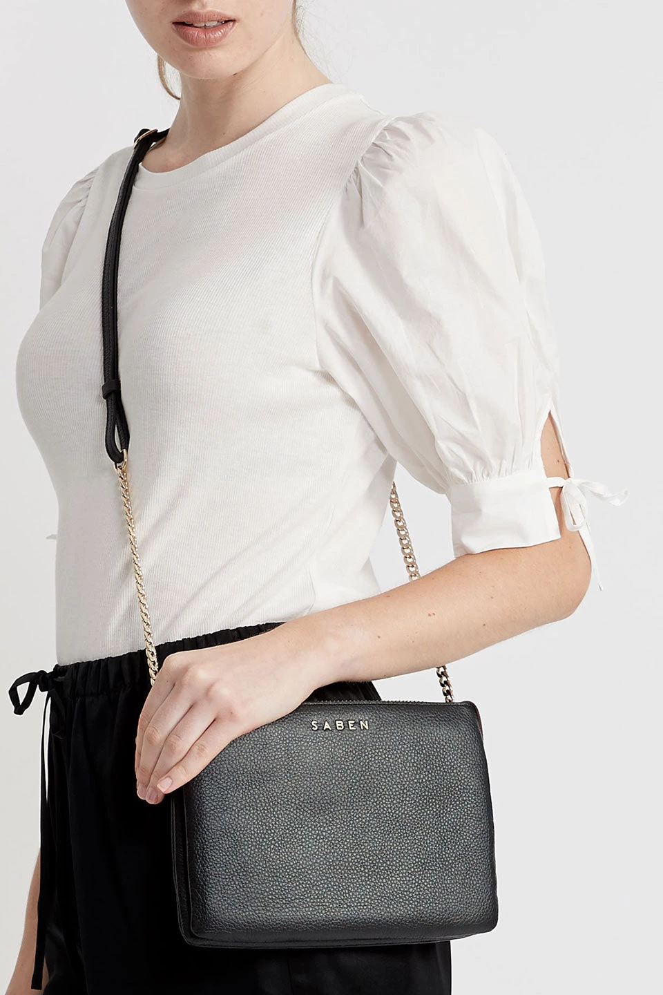 SABEN Bags Tilly's Big Sis Black Multi Pocket Chain Strap Leather Large Clutch Support Local