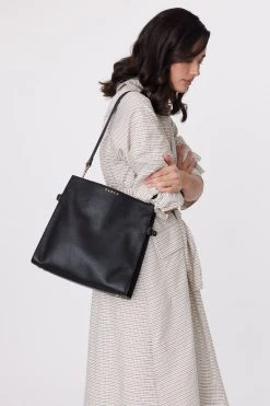 SABEN Bags Beatrice Black Leather Square Tote Bag Support Local