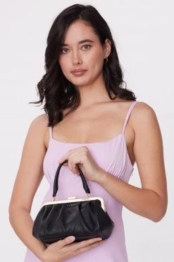 SABEN Bags Gigi Black Leather Vintage Small Frame Bag With Gold Clasp Event-wear Edit