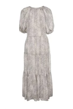 Ivy + Jack Dresses Santorini Champagne Cheeta V Neck Mid Sleeve Tiered Maxi Dress