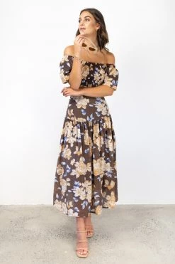 Ivy + Jack Mila Chocolate Floral Deep Basque Midi Skirt Skirts