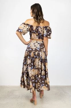 Ivy + Jack Mila Chocolate Floral Deep Basque Midi Skirt Skirts