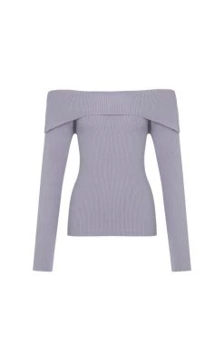 Among The Brave New In Sasha Dusty Lilac Off Shoulder Rib Knit Top