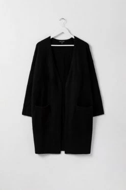 Among The Brave New In Secure Black Longline Knit Cardigan With Pockets