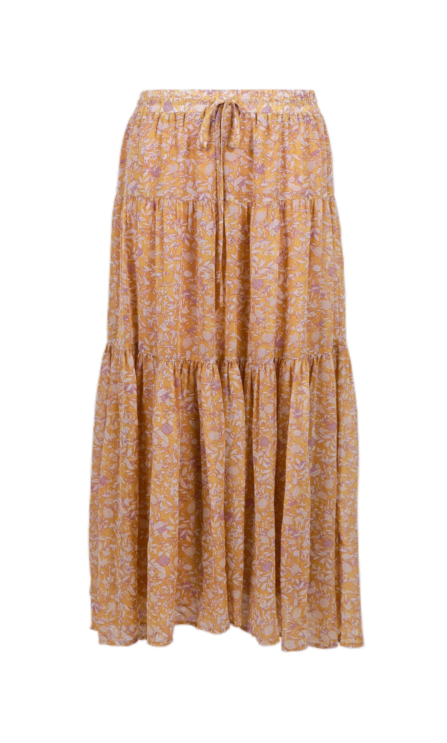 Among The Brave Sensational Spice Floral Georgette Tiered Tie Waist Maxi Skirt Skirts