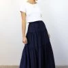 Among The Brave Sensational Navy Tiered Satin Tie Waist Maxi Skirt Skirts