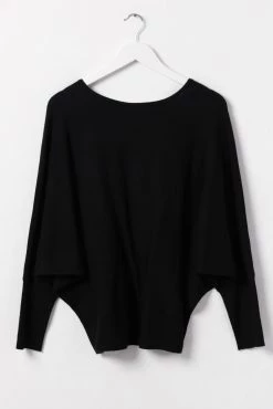 Among The Brave Knitwear Serene Black Soft Fine Gauge Bat Wing Knit