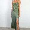 Among The Brave Dresses Show Stopper Moss Satin Strappy Loop Back Bias Slip Midi Dress