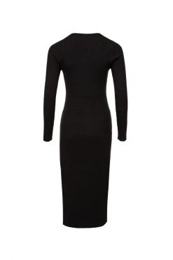 Among The Brave Skillful Charcoal Marle LS Rib Knit V Neck Midi Dress New In